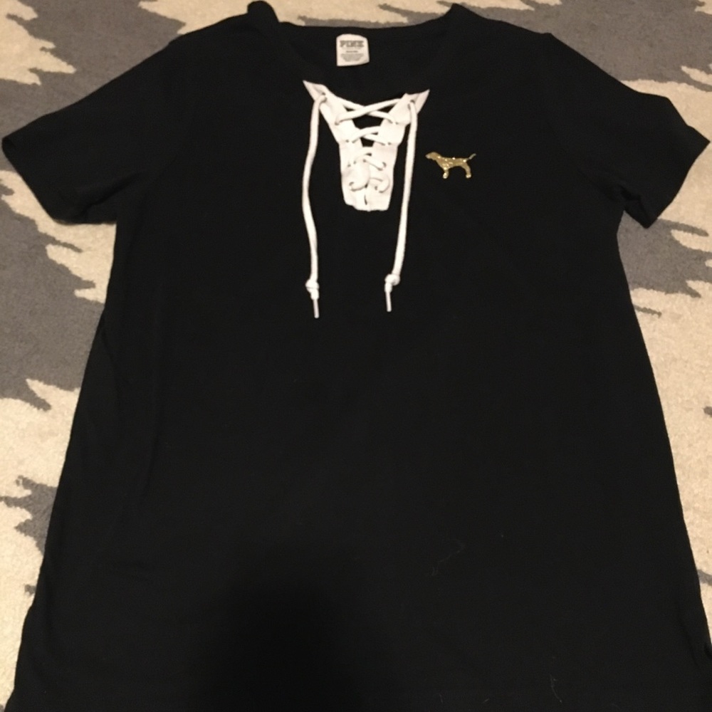 PINK black lace up tshirt with dog logo